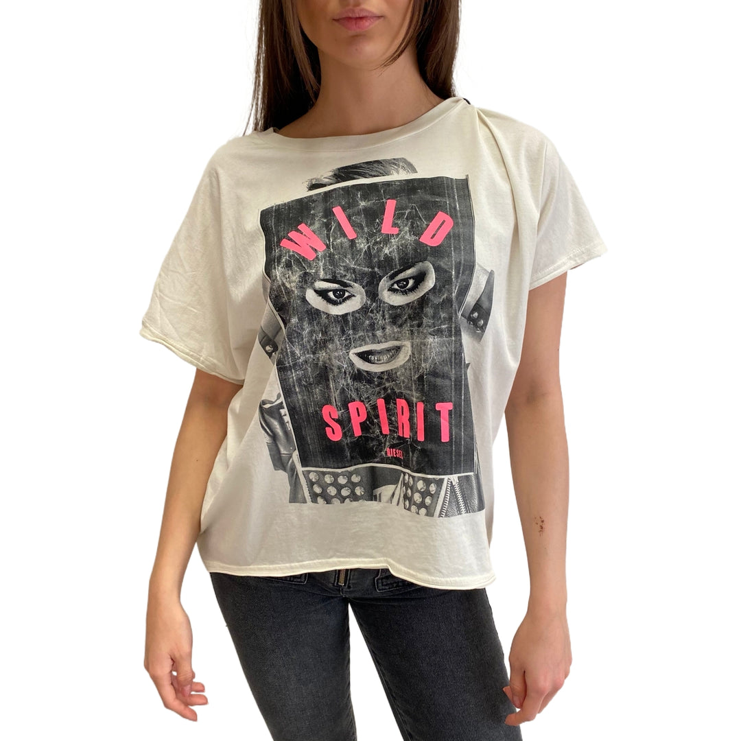 DIESEL ディーゼル Woman T-Shirt Grey A174500DLAX 5DR Women's T-shirt with internal Diesel Industry print | Grey